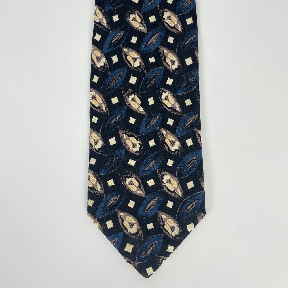 Vintage Robert Talbott Studio Nordstrom Extra Long Silk Tie Black Blue Abstract
